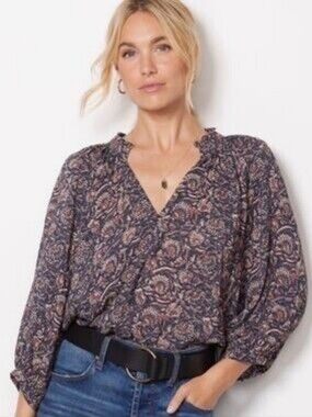 Faherty Portia Floral Peasant Blouse Boho Romantic Cottagecore Top Medium